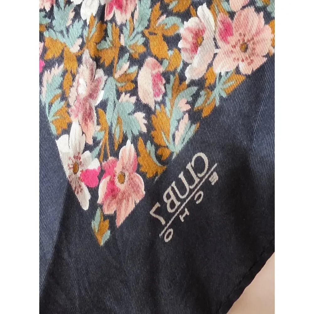 Club 7 Echo 100% Silk Floral Scarf Large Square Black Pink Teal Botanical 30